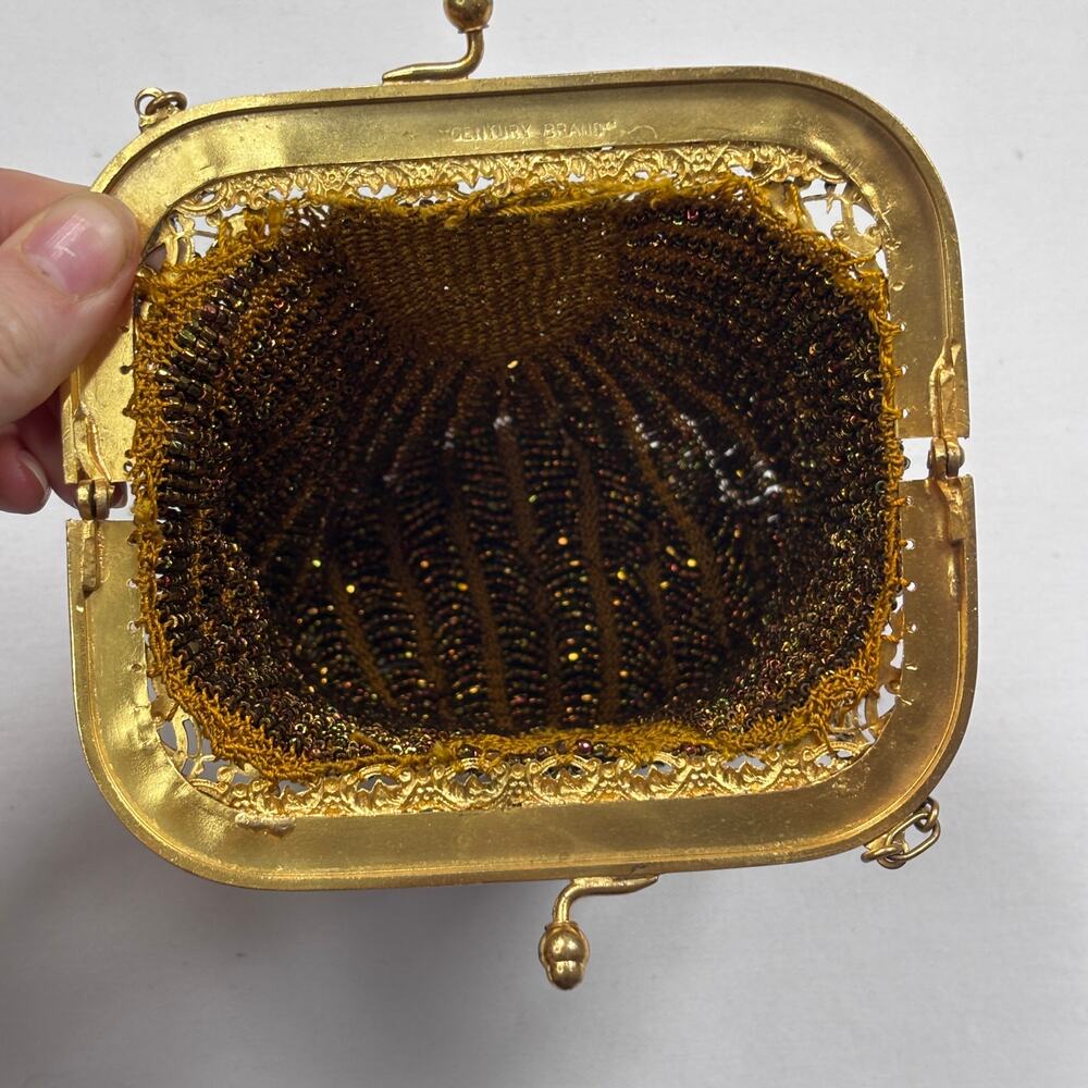 Antique 1920s Art Deco Beaded Purse Glass Seed Beads Metal Frame Flapper Bag 20s - Picture 9 of 10